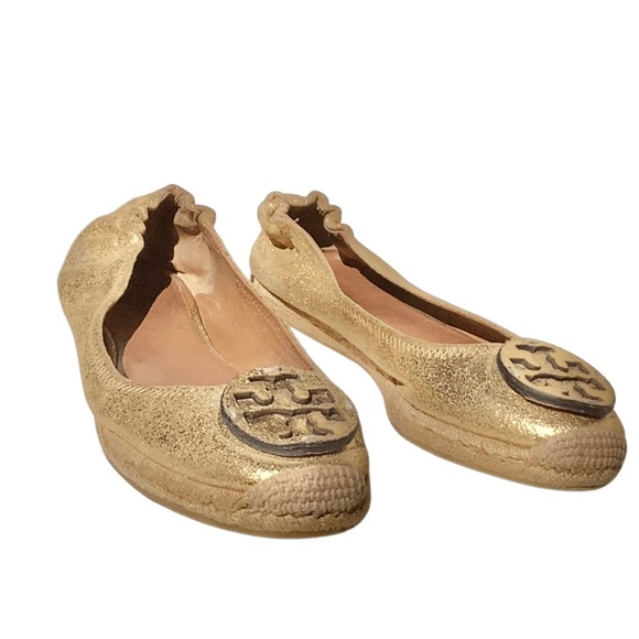Tory Burch Reva Metallic Gold Leather Espadrilles - Picture 2 of 8